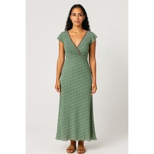 Forest Fairy‎ Cottagecore Maxi Dress Small  Olive Green Lettuce Hem Baby Doll